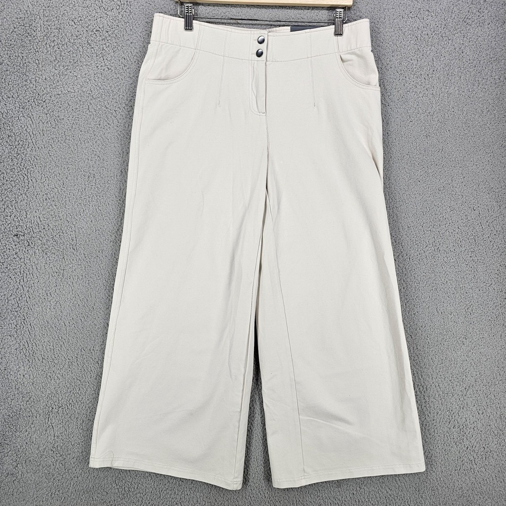 Chico's Pants Womens 12P Petite Beige Casual Wide Leg Stretch Cotton Ankle NWT